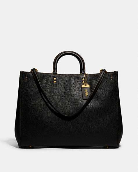 COACH®,ROGUE 39 IN REGENERATIVE LEATHER,Pebble Leather,X-Large,Brass/Black,Front View