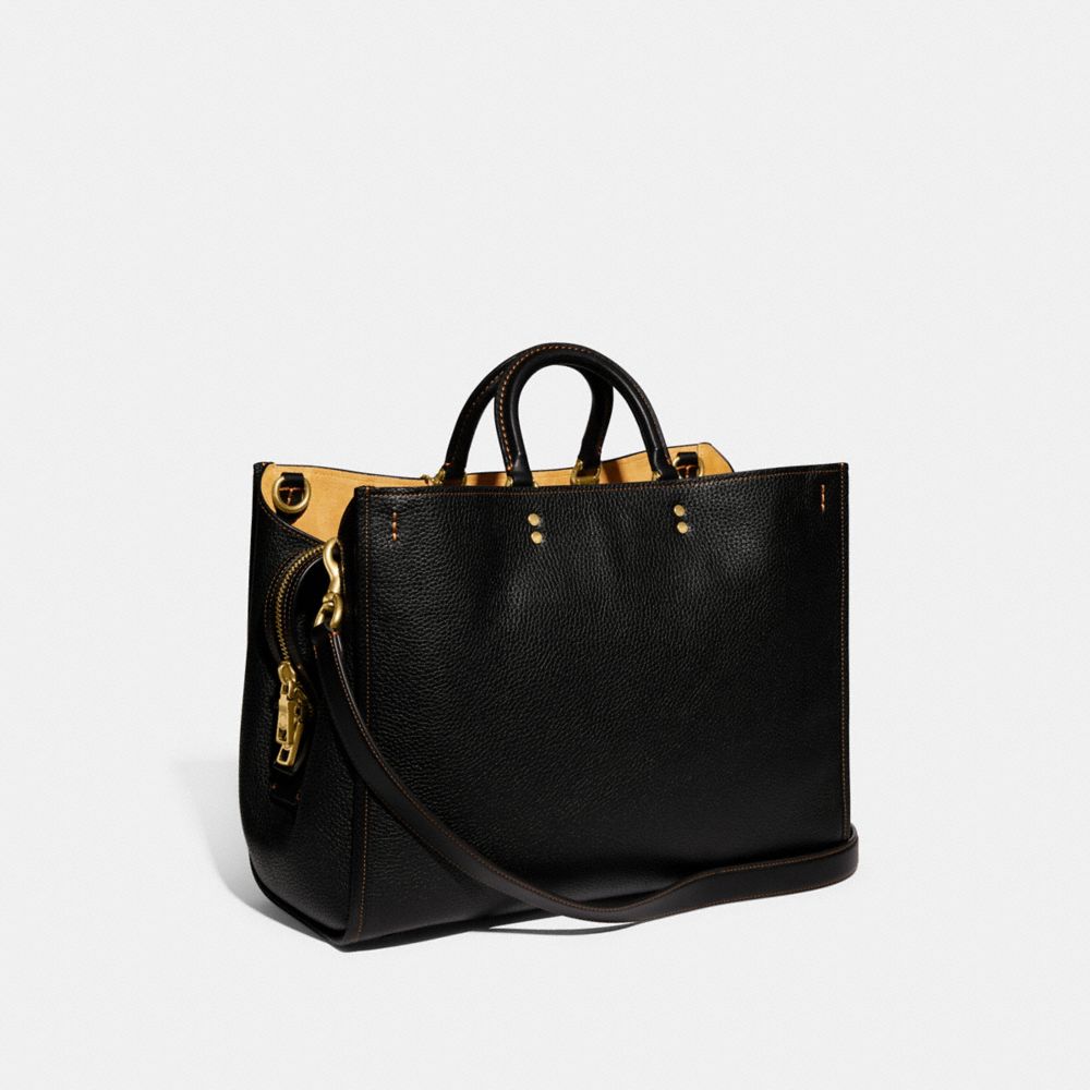 COACH®,ROGUE BAG 39 IN REGENERATIVE LEATHER,Pebble Leather,X-Large,Brass/Black,Angle View
