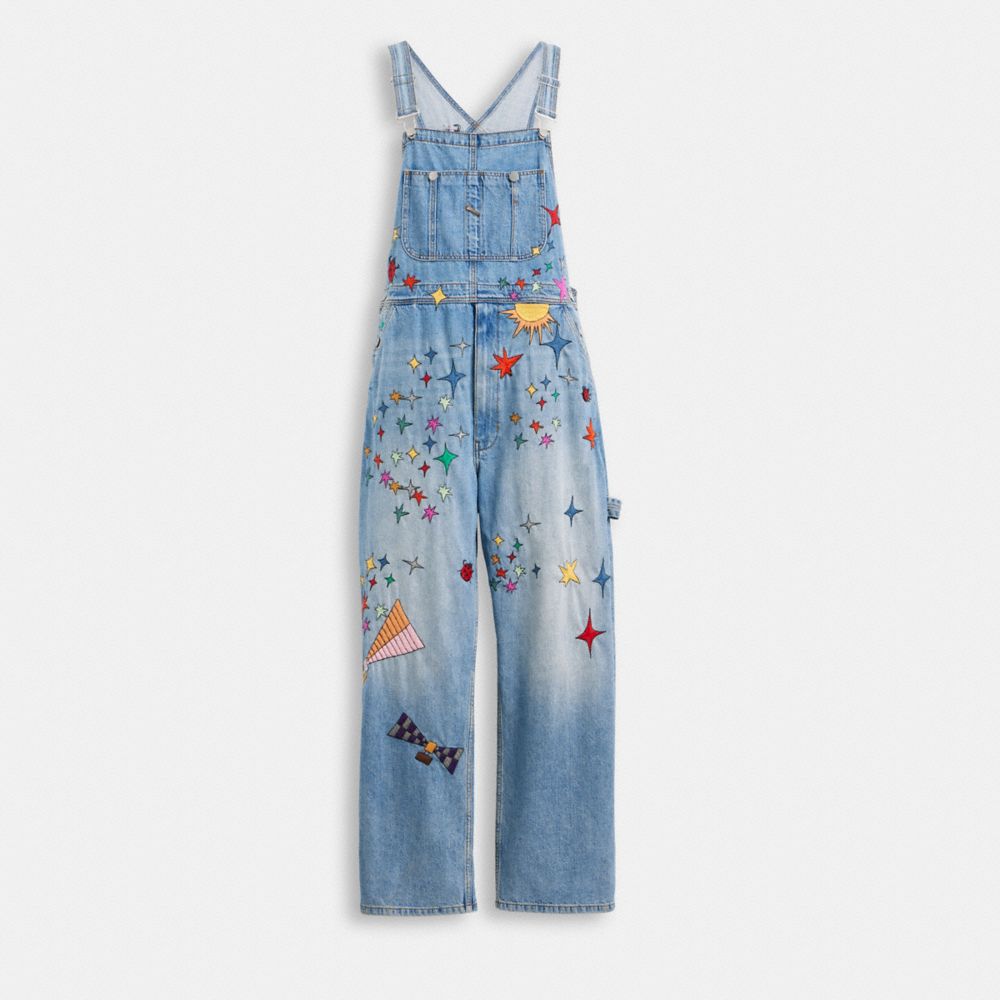COACH®,COACH X OBSERVED BY US OVERALLS,cotton,Blue,Front View