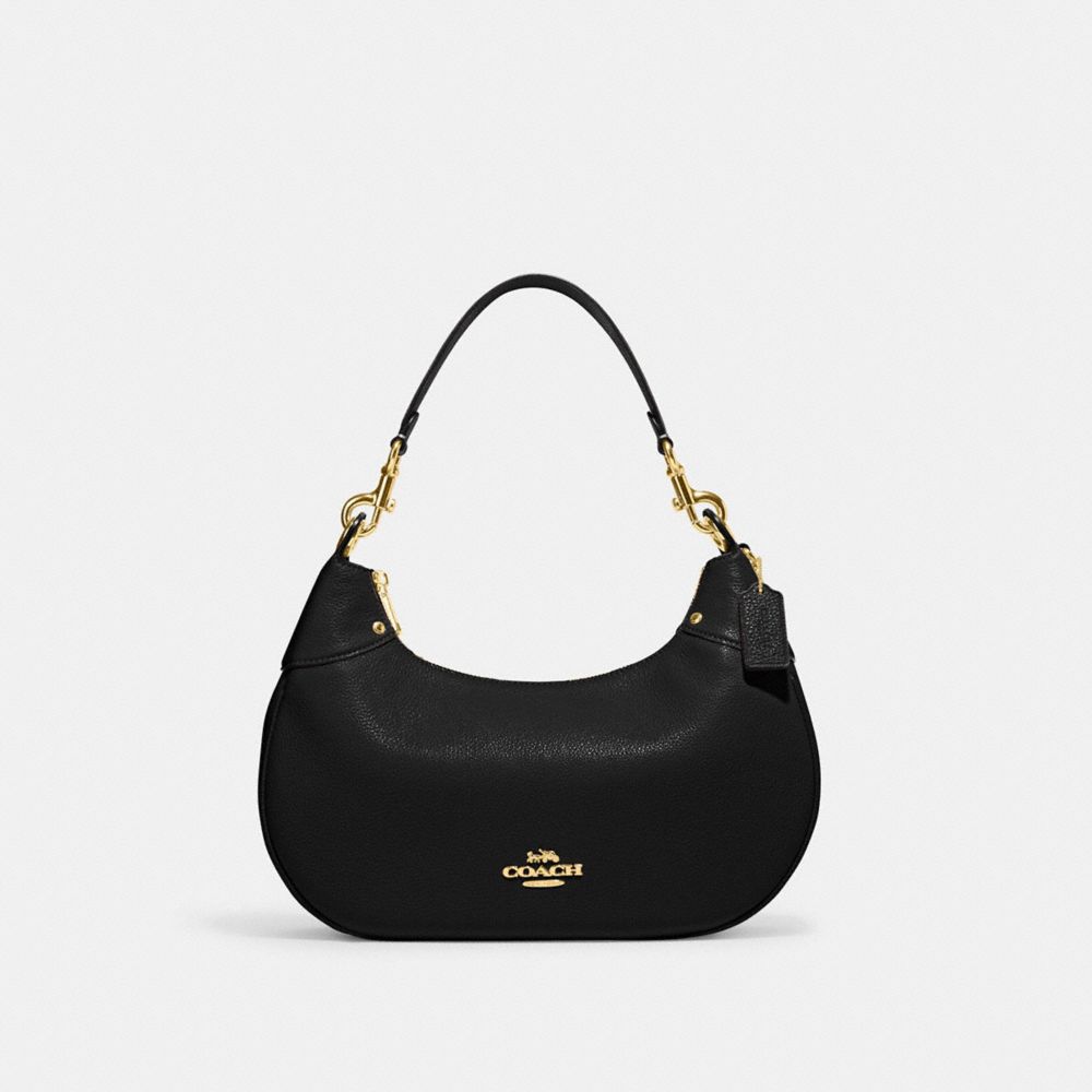 COACH®,MARA HOBO,Pebbled Leather,Medium,Gold/Black,Front View image number 0