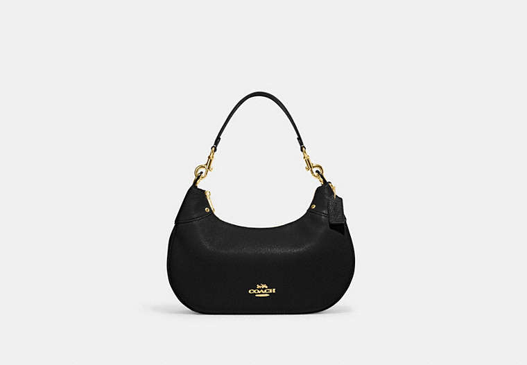 COACH®,MARA HOBO,Pebbled Leather,Medium,Gold/Black,Front View image number 0