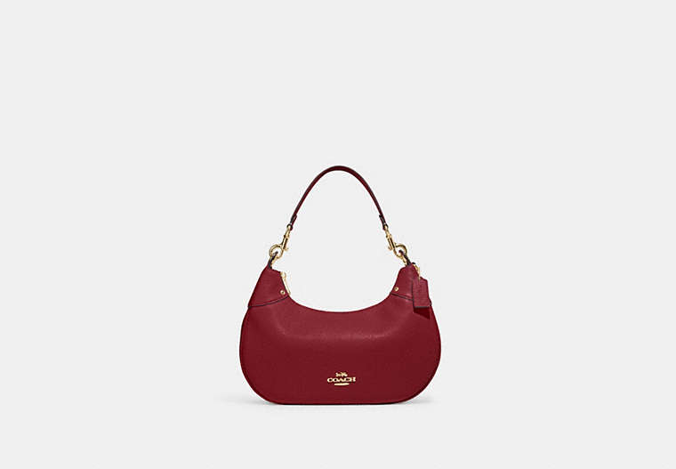 COACH®,MARA HOBO,Pebbled Leather,Medium,Gold/Cherry,Front View