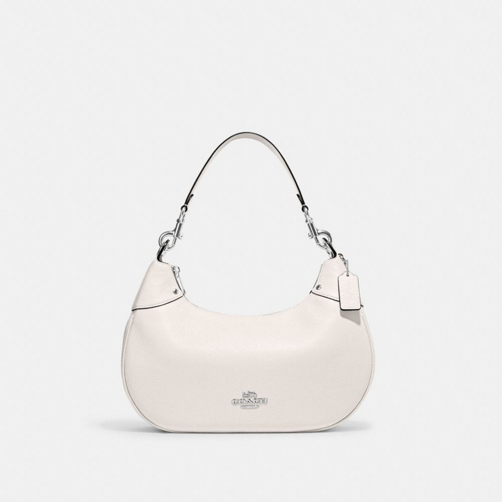 COACH®,MARA HOBO,Pebbled Leather,Medium,Silver/Chalk,Front View