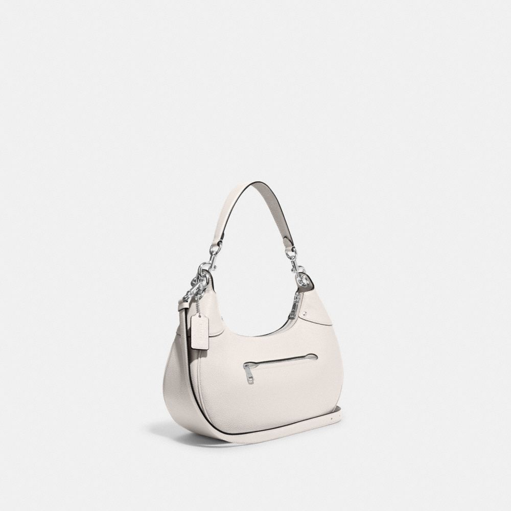 COACH®,MARA HOBO,Pebbled Leather,Medium,Silver/Chalk,Angle View