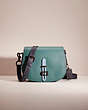 COACH®,RESTORED SADDLE IN COLORBLOCK,Polished Pebble Leather,Large,Pewter/Dark Turq Multi,Front View
