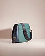COACH®,RESTORED SADDLE IN COLORBLOCK,Polished Pebble Leather,Large,Pewter/Dark Turq Multi,Angle View