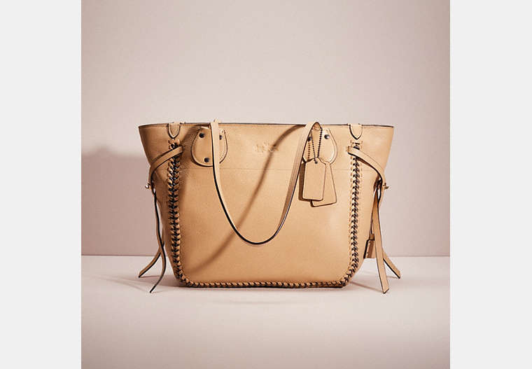 COACH®,RESTORED TATUM TOTE,Pebble Leather,Large,Gunmetal/Nude,Front View