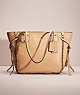 COACH®,RESTORED TATUM TOTE,Pebble Leather,Large,Gunmetal/Nude,Front View