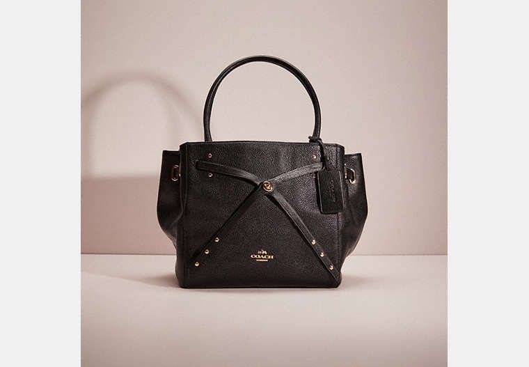 COACH®,RESTORED SMALL TURNLOCK TIE TOTE,Pebble Leather,Large,Gold/Black/Black,Front View