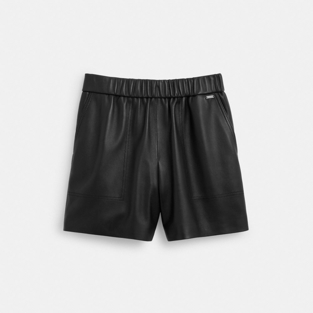 COACH®,LEATHER SHORTS,Leather,Black,Front View