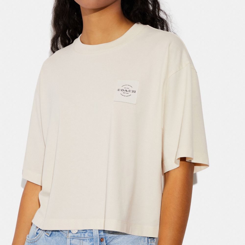 COACH®,Garment Dye Cropped T Shirt,Cotton,T Shirt,Casual,Beige,Detail View