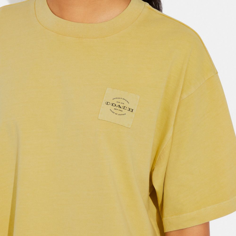 COACH®,Garment Dye Cropped T Shirt,Cotton,T Shirt,Casual,Mustard,Detail View