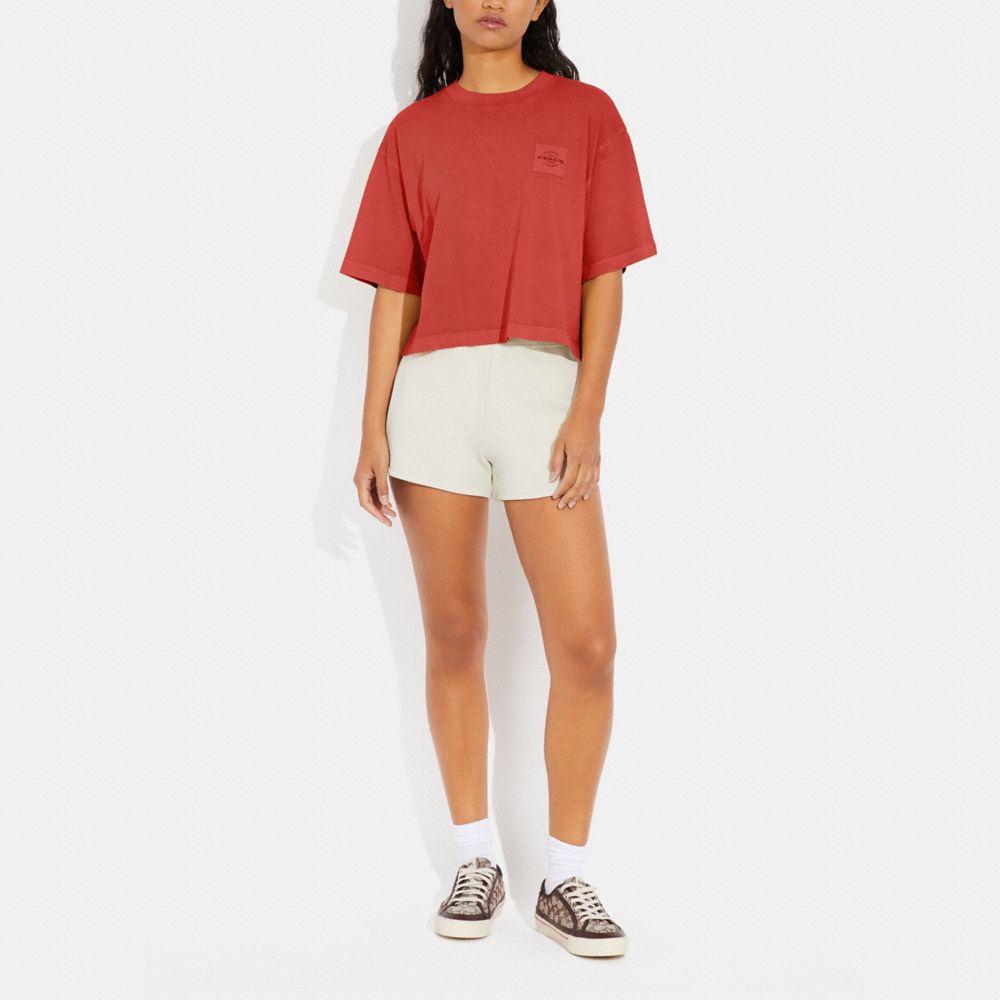 COACH®,Garment Dye Cropped T Shirt,Cotton,T Shirt,Casual,Coral,Scale View