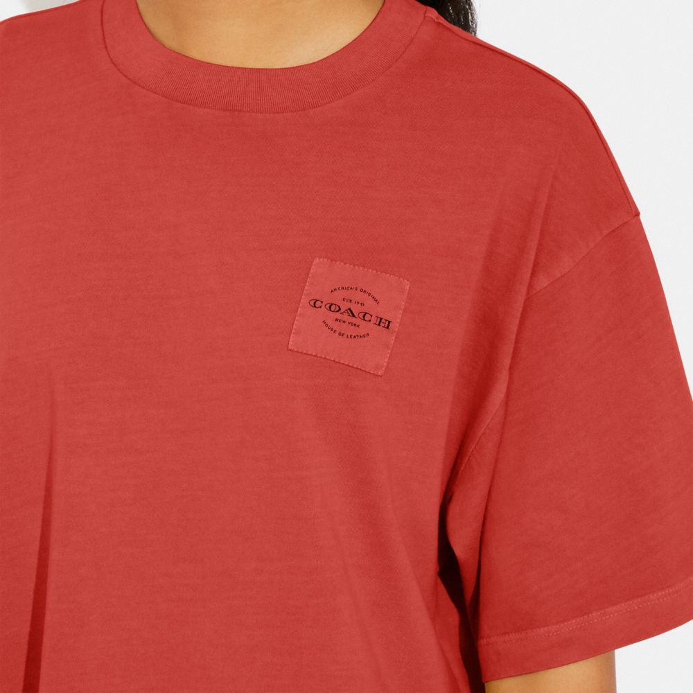 COACH®,Garment Dye Cropped T Shirt,Cotton,T Shirt,Casual,Coral,Detail View
