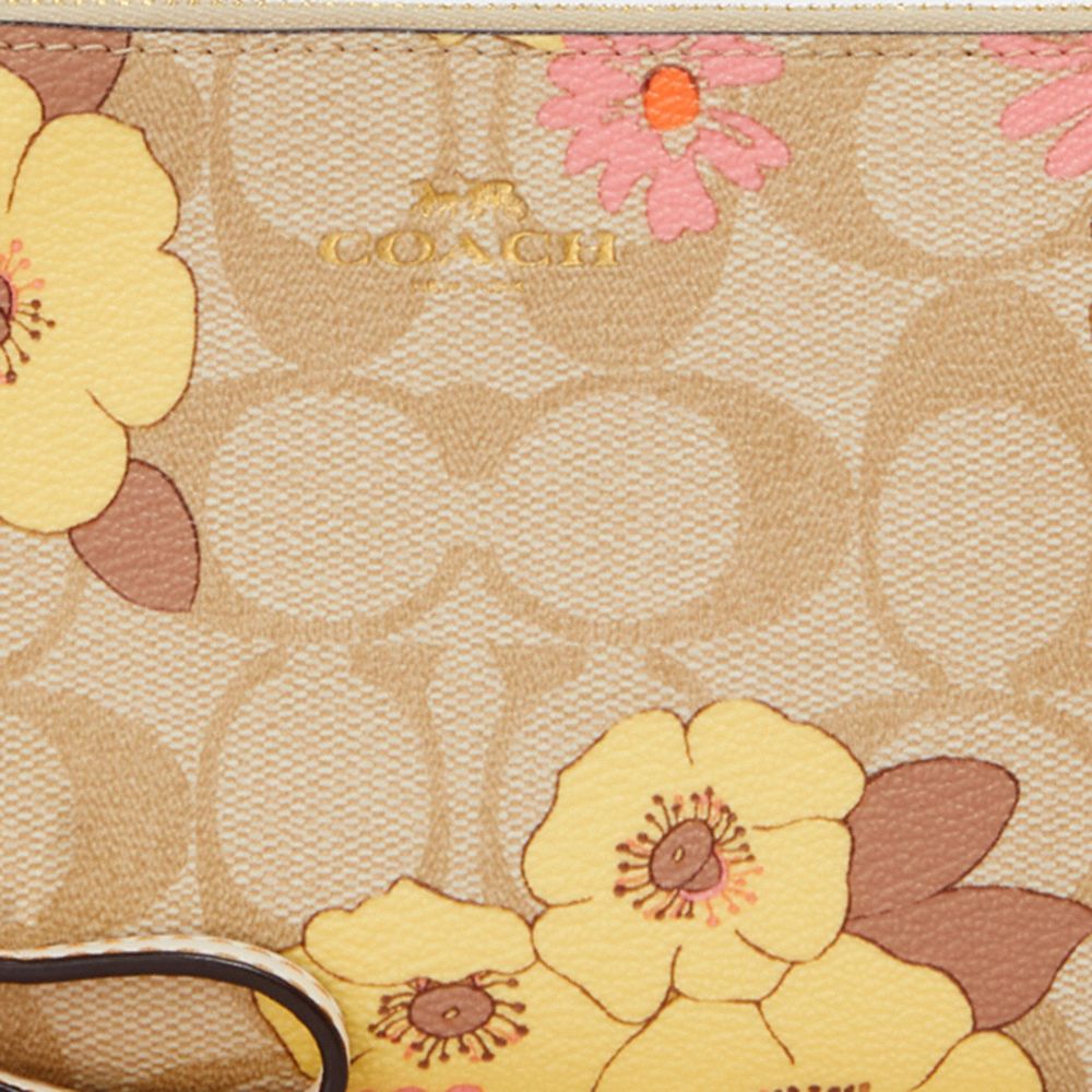 COACH®,Corner Zip Wristlet In Signature Canvas With Floral Cluster Print,,Detail View