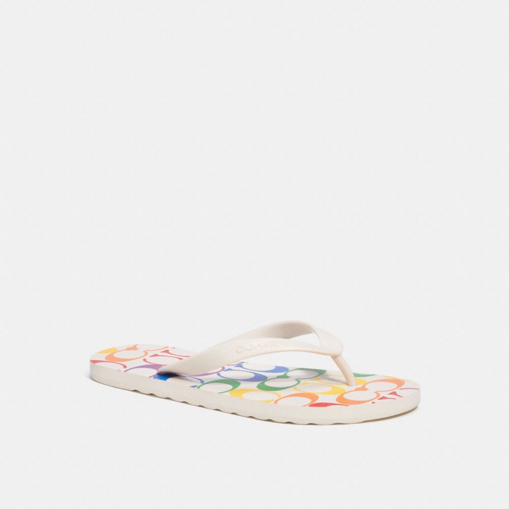 COACH®,ZAK FLIP FLOP IN RAINBOW SIGNATURE,White,Front View