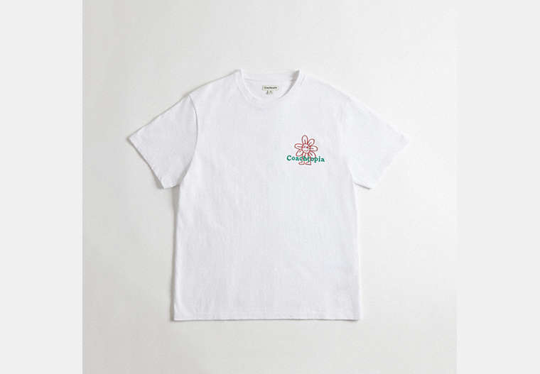 COACH®,T-shirt décontracté 95 % coton recyclé : Observateur de fleurs,95 % coton recyclé,Blanc,Front View