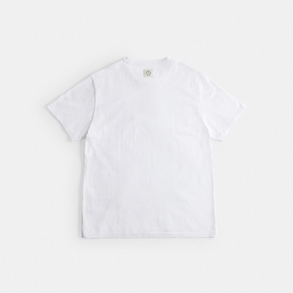 COACH®,Relaxed T-Shirt in 97% Recycled Cotton: Flower Watcher,95% recycled cotton,White,Back View