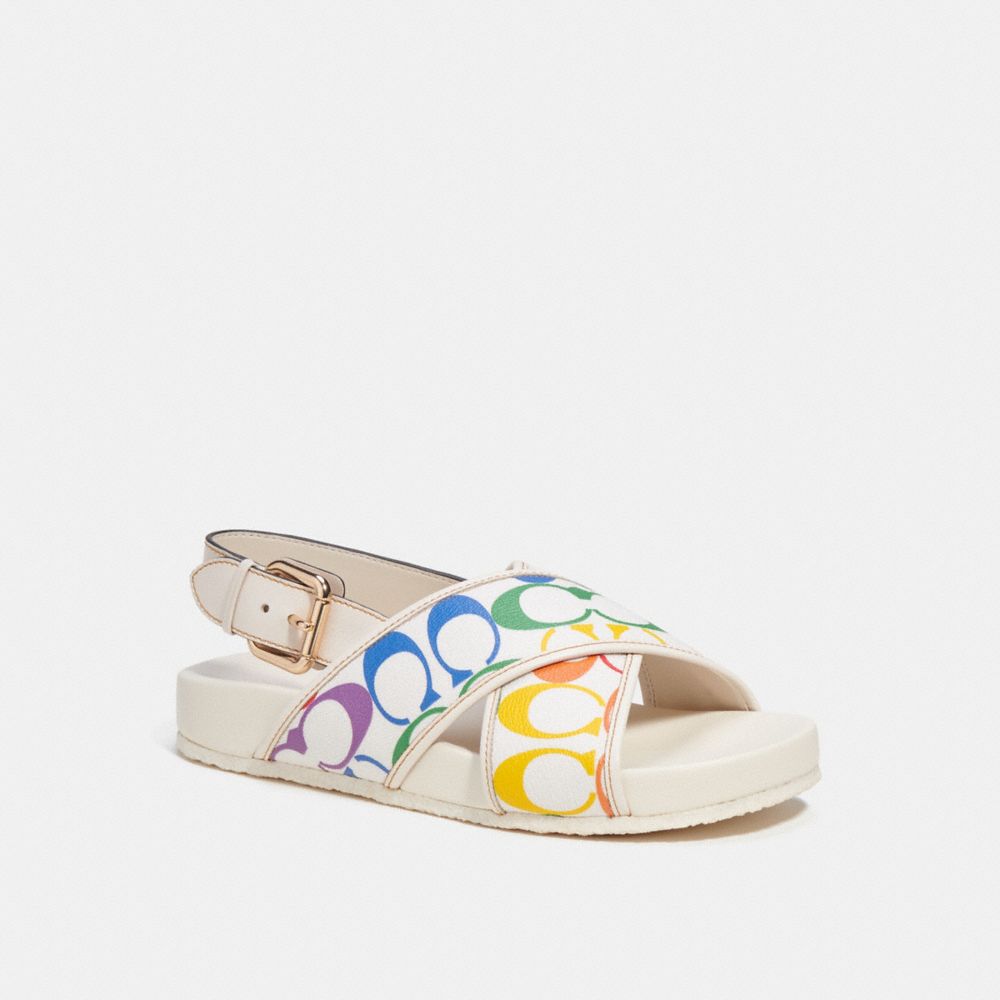 COACH®,ADORA SANDAL IN RAINBOW SIGNATURE CANVAS,White,Front View