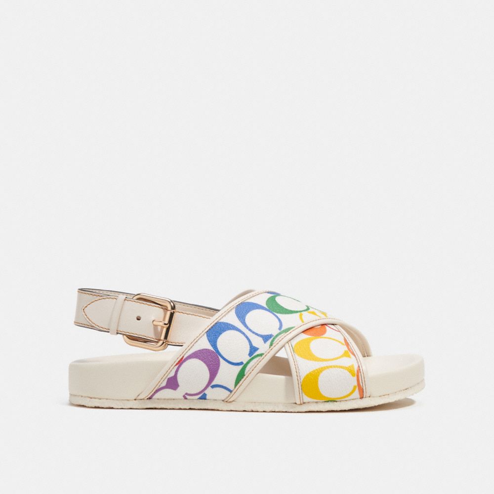 COACH®,ADORA SANDAL IN RAINBOW SIGNATURE CANVAS,White,Angle View