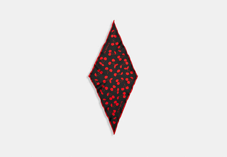 COACH®,CHERRY PRINT SILK DIAMOND SCARF,Black/Red,Front View