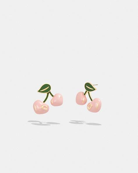 COACH®,CHERRY STUD EARRINGS,Gold/Pink,Front View