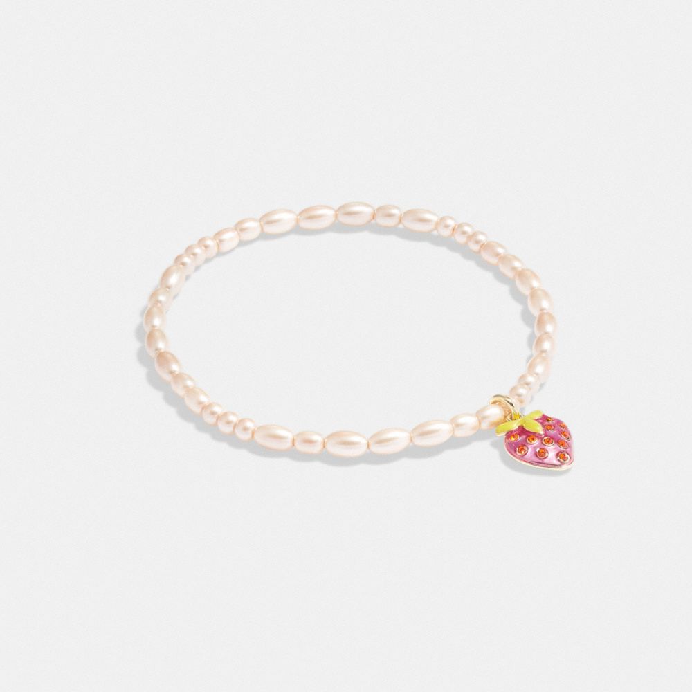 COACH®,STRAWBERRY STRETCH BRACELET,Gold/Pearl,Front View