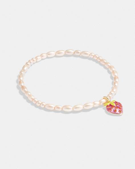 COACH®,STRAWBERRY STRETCH BRACELET,Gold/Pearl,Front View