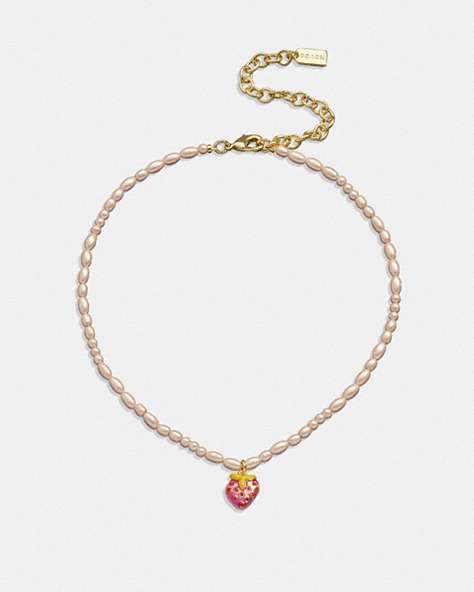 COACH®,STRAWBERRY CHOKER NECKLACE,Gold/Pearl,Front View