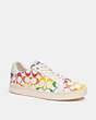 COACH®,CLIP LOW TOP SNEAKER IN RAINBOW SIGNATURE CANVAS,Suede,Chalk,Front View