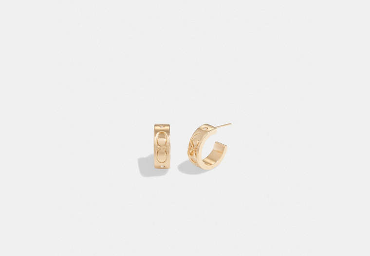 COACH®,SIGNATURE HUGGIE EARRINGS,Gold,Front View