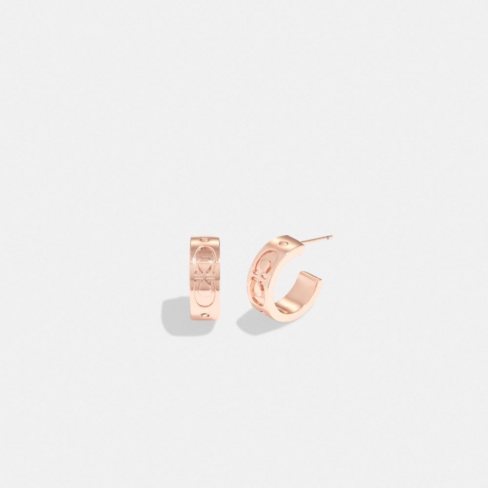 COACH®,SIGNATURE HUGGIE EARRINGS,Rose Gold,Front View