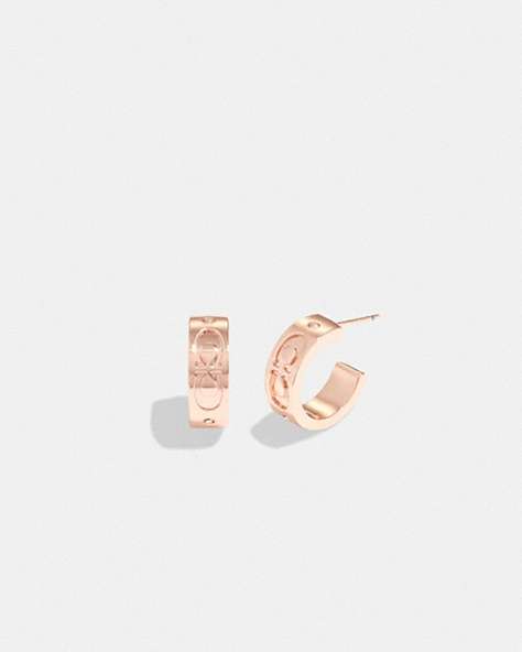 COACH®,SIGNATURE HUGGIE EARRINGS,Rose Gold,Front View