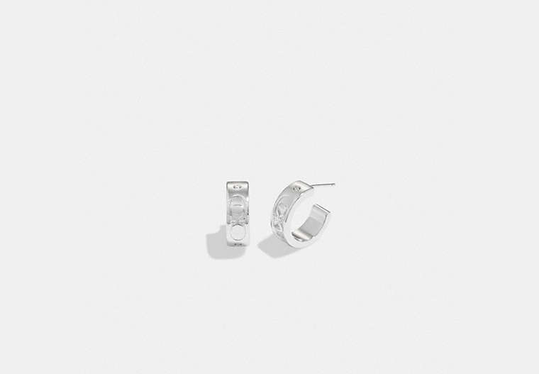 COACH®,SIGNATURE HUGGIE EARRINGS,Silver,Front View image number 0
