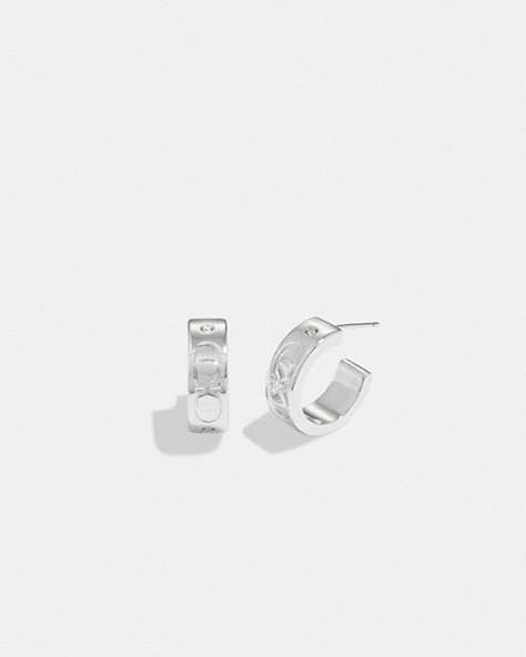 COACH®,SIGNATURE HUGGIE EARRINGS,Silver,Front View