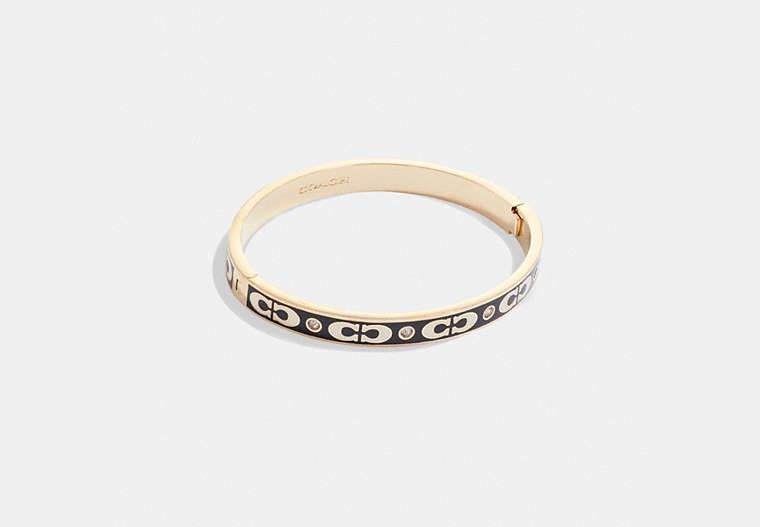 COACH®,SIGNATURE ENAMEL HINGED BANGLE,Gold/Black,Front View image number 0