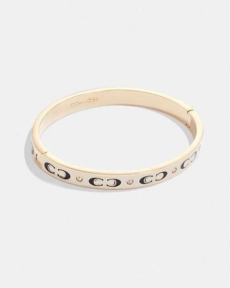 COACH®,SIGNATURE ENAMEL HINGED BANGLE,Gold/White,Front View