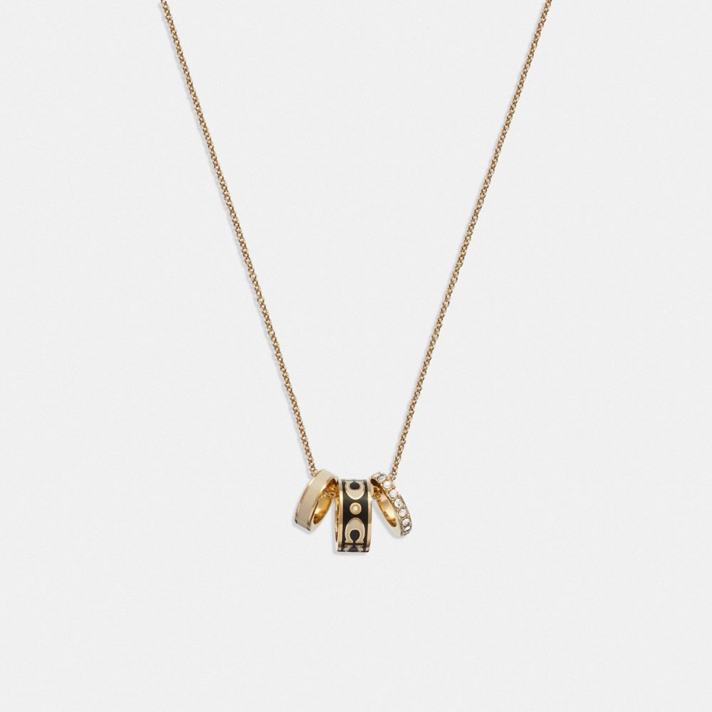 COACH®,SIGNATURE ENAMEL RONDELL NECKLACE,Gold/Black,Front View