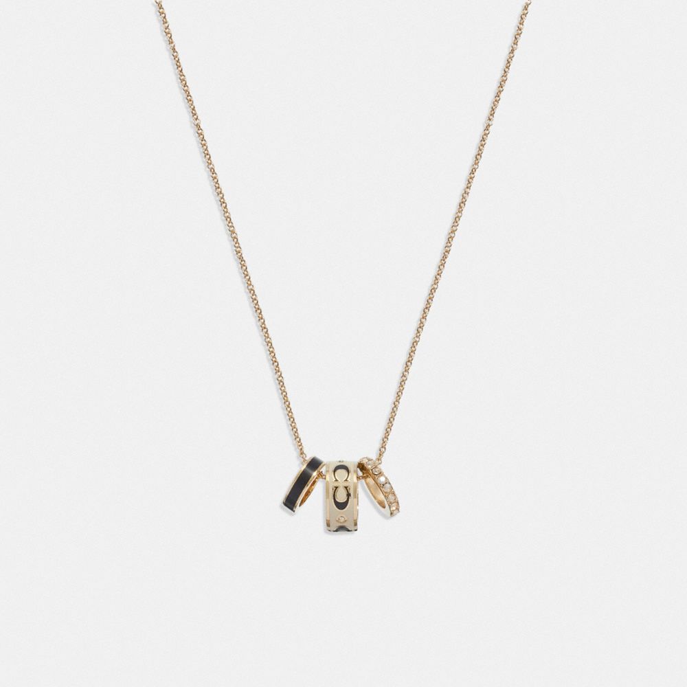 COACH®,SIGNATURE ENAMEL RONDELL NECKLACE,Gold/White,Front View