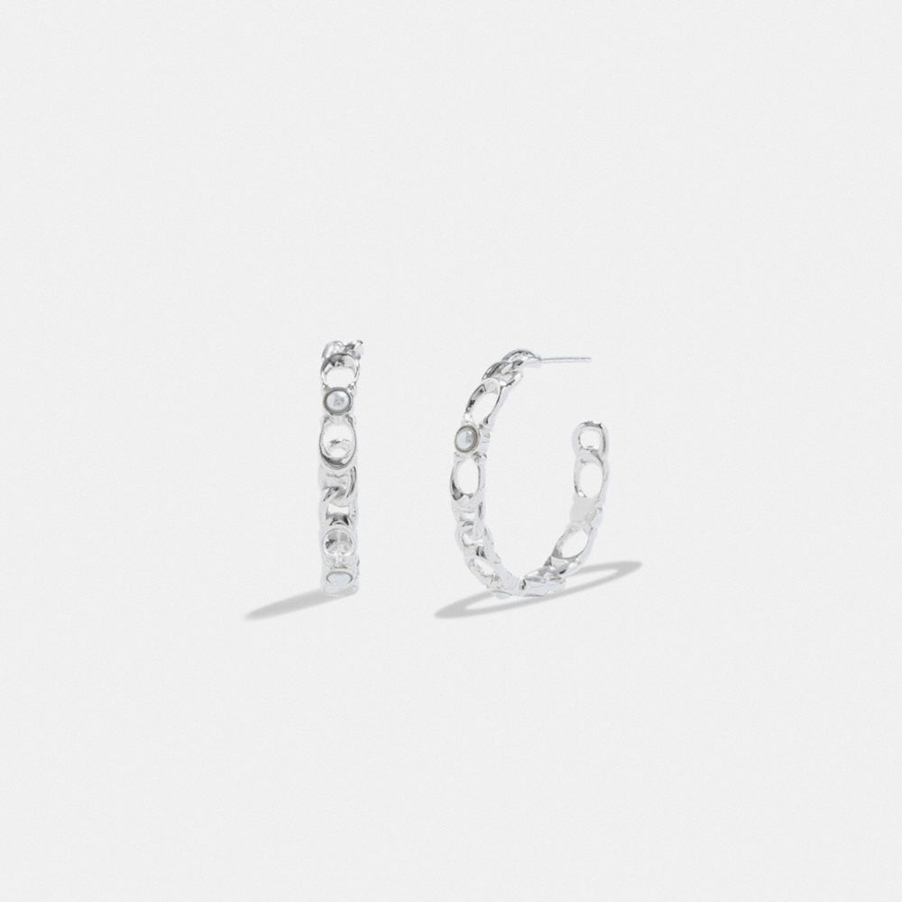 COACH®  Signature Mixed Chain Large Hoop Earrings