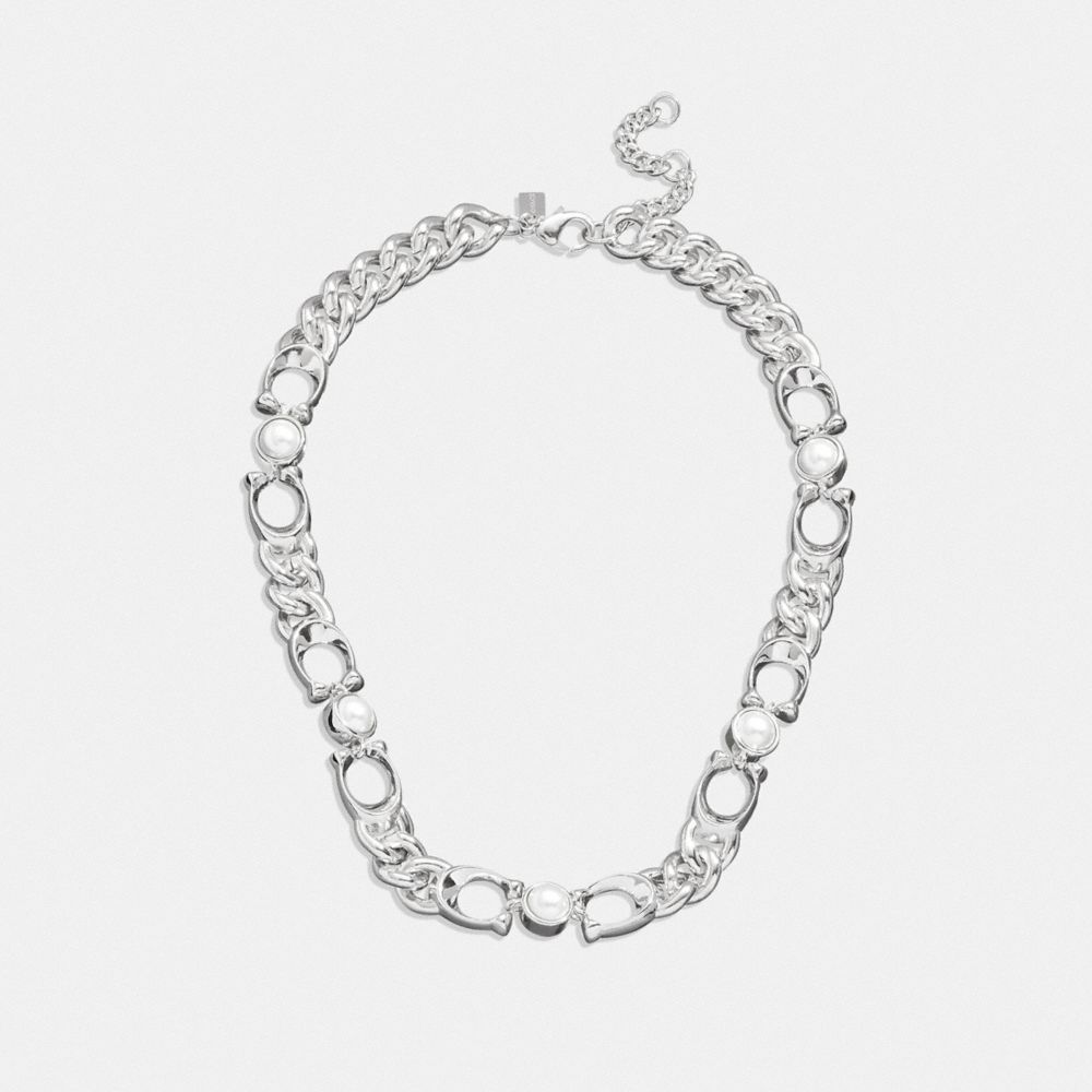 COACH®,SIGNATURE CURB CHAIN NECKLACE,Silver,Front View