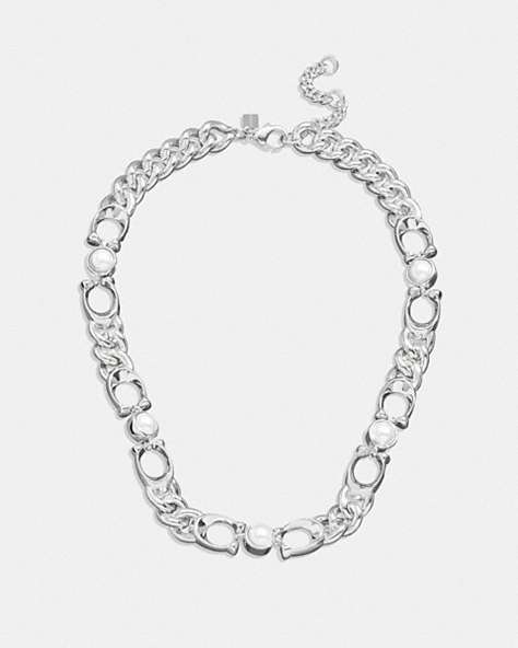 COACH®,SIGNATURE CURB CHAIN NECKLACE,Silver,Front View