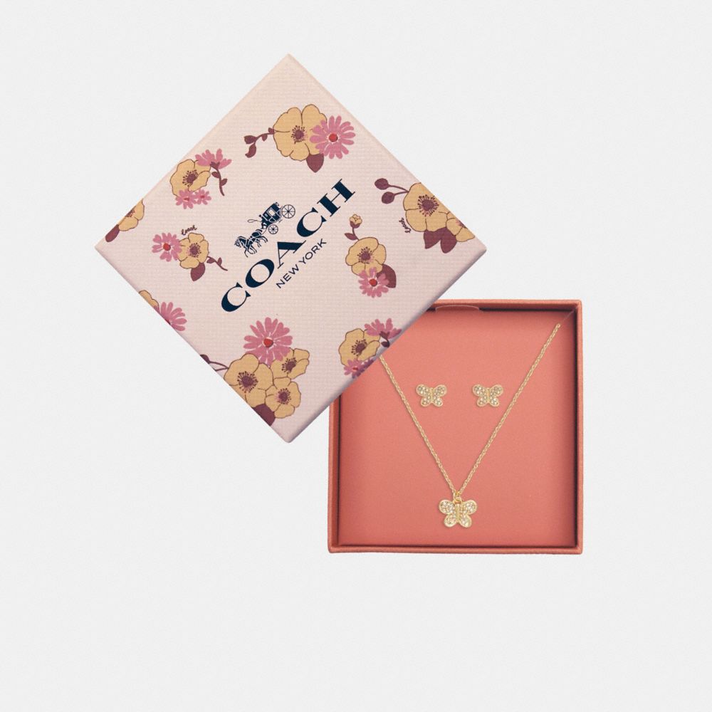 COACH®  Pavé Butterfly Earrings And Necklace Set