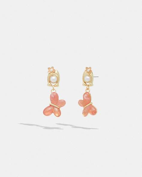 COACH®,SIGNATURE BUTTERFLY DROP EARRINGS,Gold/Pink,Front View