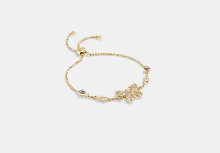 COACH®,PAVE BUTTERFLY SLIDER BRACELET,Gold/Clear,Front View