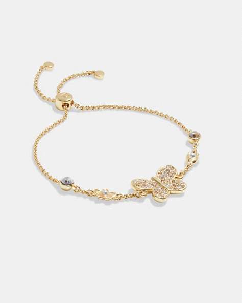 COACH®,PAVE BUTTERFLY SLIDER BRACELET,Gold/Clear,Front View