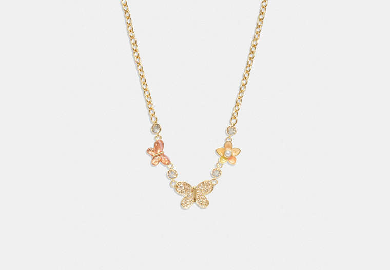 COACH®,PAVE BUTTERFLY NECKLACE,Gold/Pink,Front View
