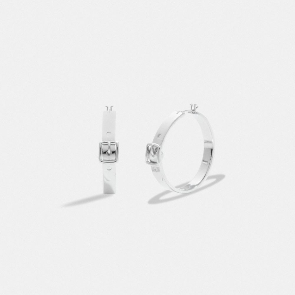 COACH®,BUCKLE SMALL HOOP EARRINGS,Silver,Front View