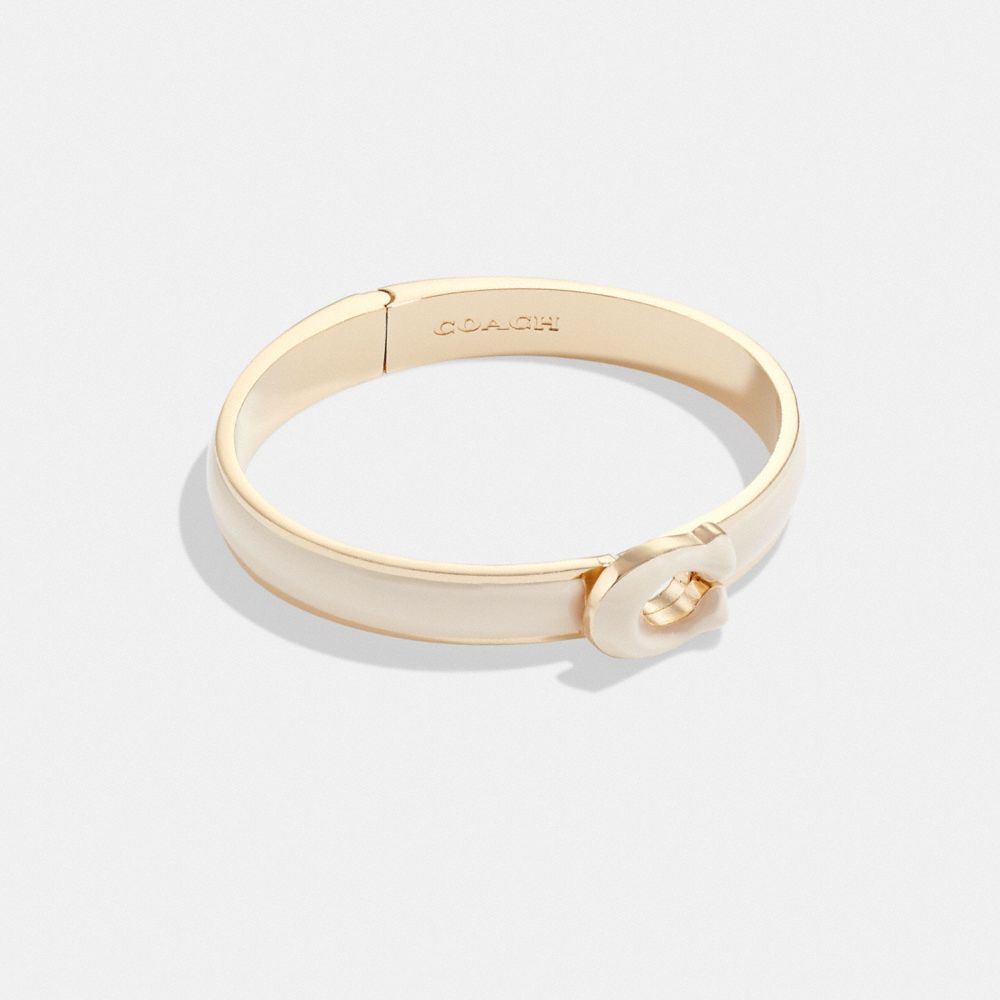 COACH®,TABBY ENAMEL HINGED BANGLE,enamel,Gold/Chalk,Front View