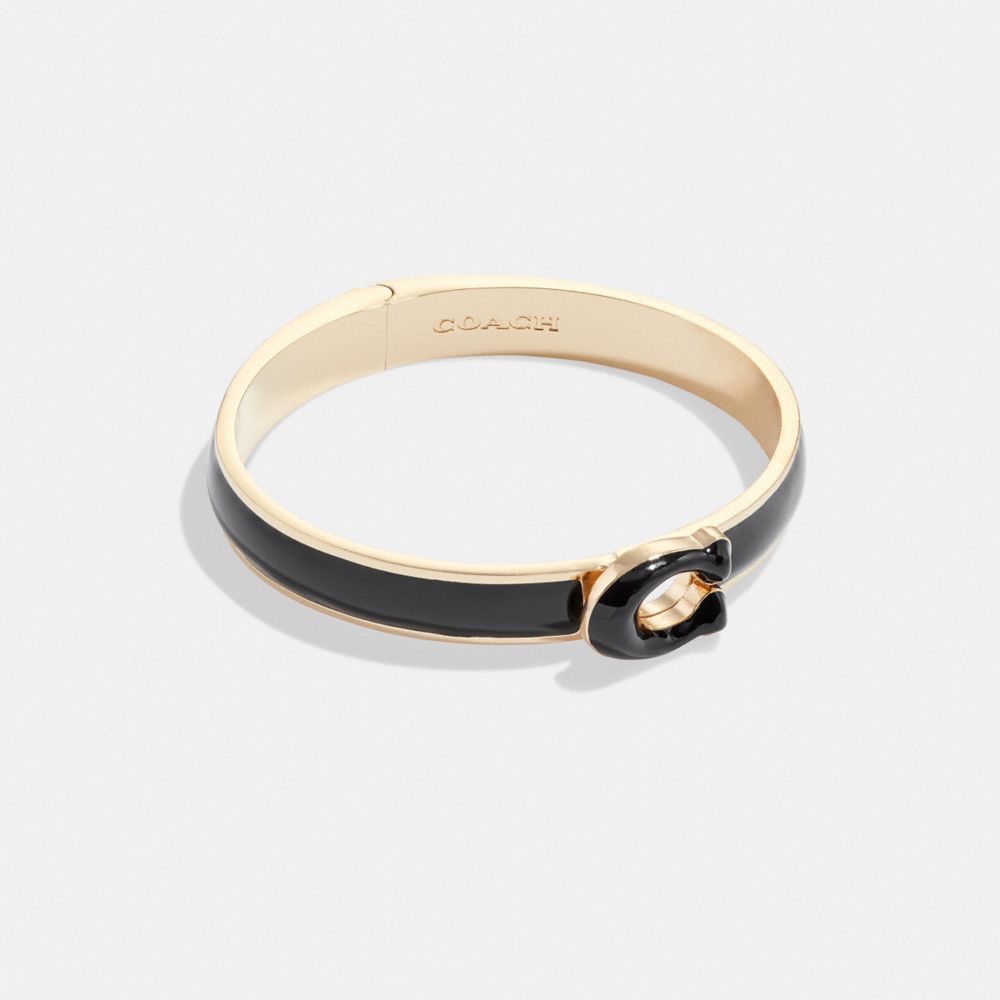 COACH®,TABBY ENAMEL HINGED BANGLE,enamel,Gold/Black,Front View